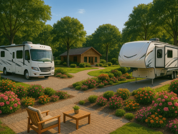 Photo d'un camping impeccable et bien entretenu près de la ville de Québec.