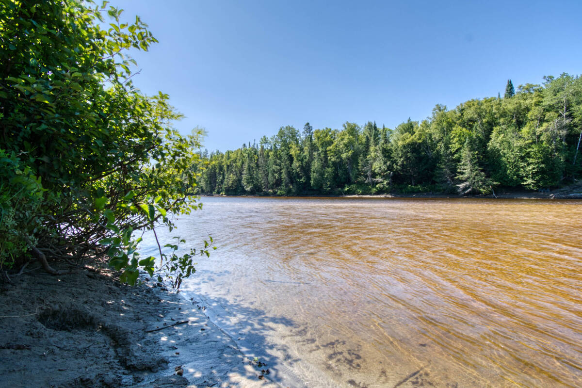 Plage de sable blanc et eau calme de la Rivière Rouge, un attrait pour les clients de ce camping à vendre dans les Laurentides, près de Mont-Tremblant